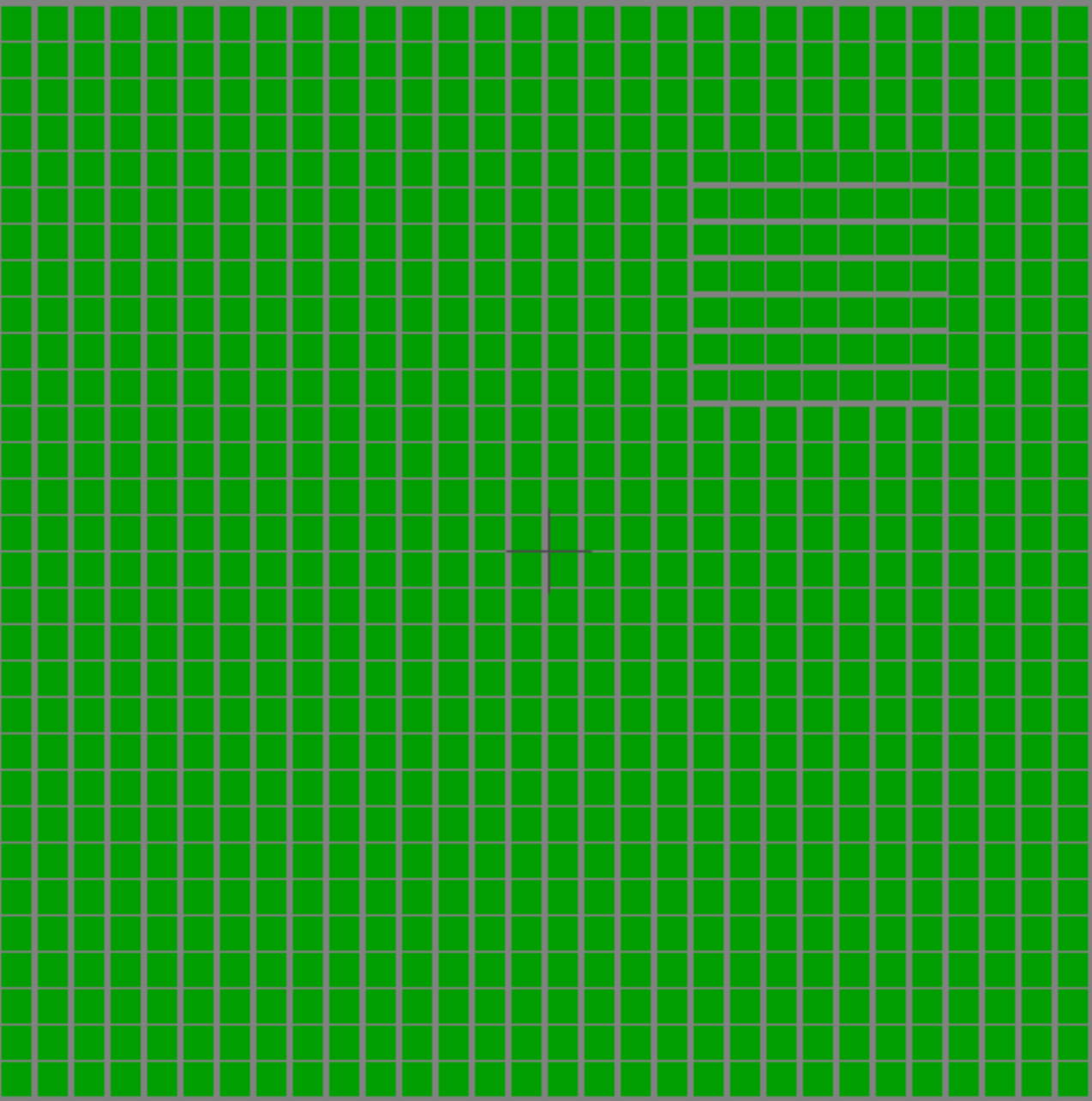 Illustration of the stimulus, a squre of horizontally oriented elements in the larger field of vertically oriented elements.